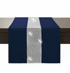 Behúň na stôl Glamour so zirkónmi tmavomodrý Modrá 40x110 cm