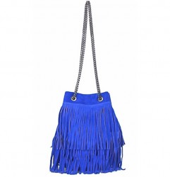 Semišová strapcová kožená kabelka 429 azurovo modrá Modrá