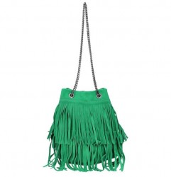 Semišová strapcová kožená kabelka 429 zelená Zelená