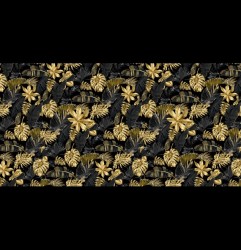Vodeodolná vzorovaná látka zlaté palmové lístie na čiernom podklade MIGD20801, šírka 160 cm Viacfarebná Šírka 160 cm