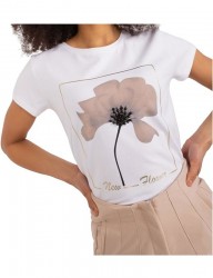 Biele dámske tričko s potlačou kvety B4535