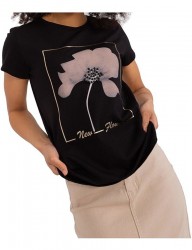 čierne dámske tričko s potlačou kvety B4537