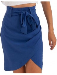 Modrá elegantná sukňa s opaskom B0774
