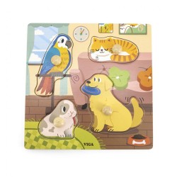 Detské drevené puzzle s úchytmi Viga Domáci miláčikovia 4 ks multicolor
