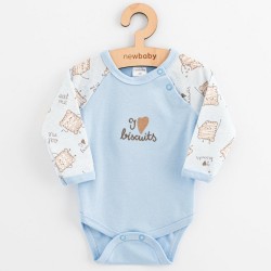 Dojčenské bavlnené body s dlhým rukávom New Baby Biscuits modrá
