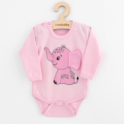 Dojčenské body s dlhým rukávom New Baby Happy Elephant pink ružová