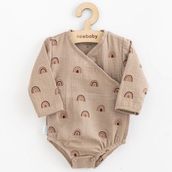 Dojčenské mušelínové body s bočným zaviazovaním New Baby Rainbow hnedá