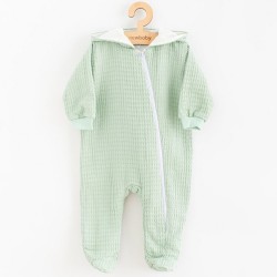 Dojčenský mušelínový overal s kapucňou New Baby Comfort clothes šalviová zelená