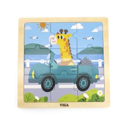 Drevené puzzle pre najmenších Viga 9 ks Auto multicolor