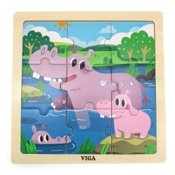 Drevené puzzle pre najmenších Viga 9 ks hrošík multicolor