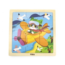 Drevené puzzle pre najmenších Viga 9 ks Lietadlo multicolor