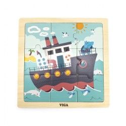 Drevené puzzle pre najmenších Viga 9 ks Loď multicolor