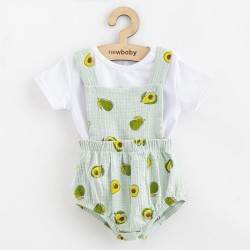 Mušelínový dojčenský set Kraťasy a Tričko New Baby Avocado zelená