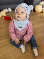 Zimná dojčenská čiapočka so šatkou na krk New Baby Teddy bear šedo ružová sivá #2